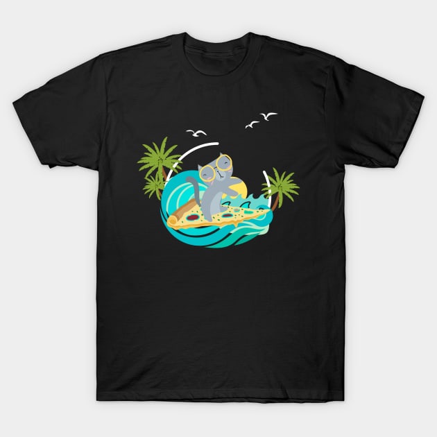 Surfing cat at a Pizza T-Shirt by Chaoscreator